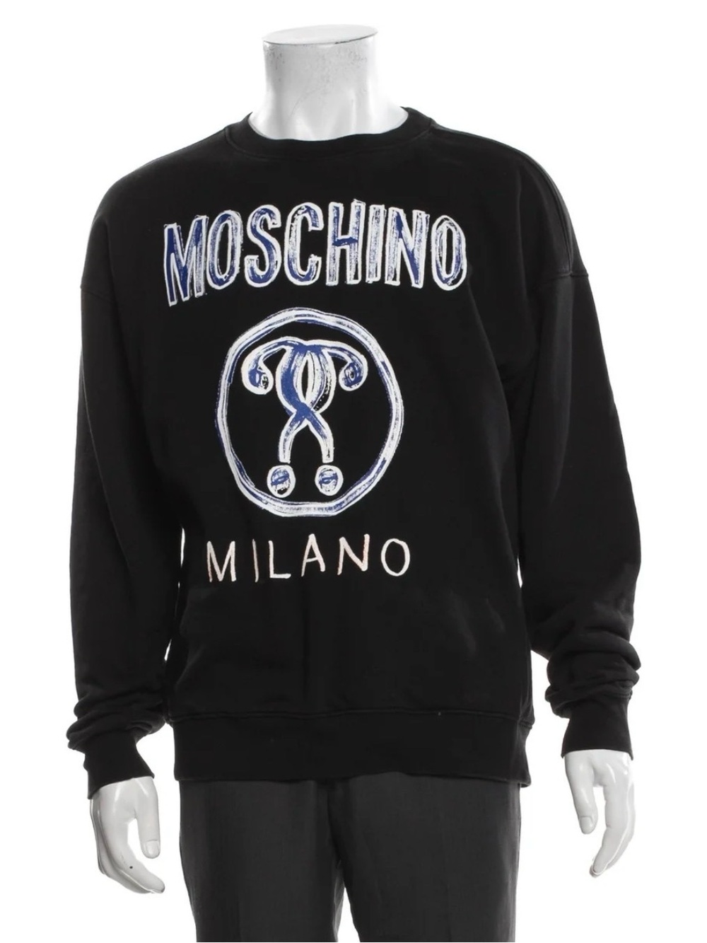 Moschino Milano Black Crewneck Sweatshirt with Blue and White Logo